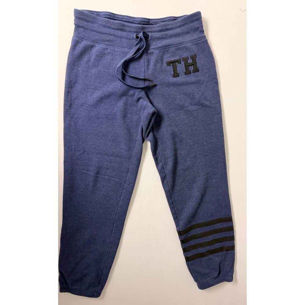 Tommy Hilfiger Sport Jogger Sweatpants Medium Blue TH Logo Striped Leg